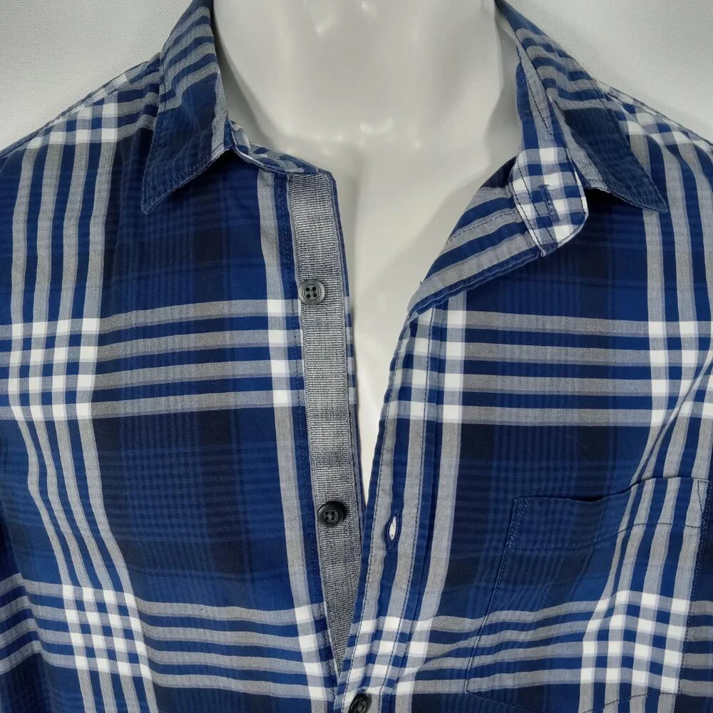 BANANA REPUBLIC Men's Blue Plaid Long Sleeve Shirt Size Medium